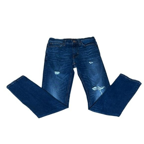 J. Crew Mercantile Dark Wash Distressed Straight Leg Jeans Size 28/32 - Picture 5 of 14